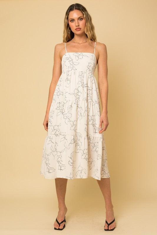 Ivory Midi Abstract Floral Dress
