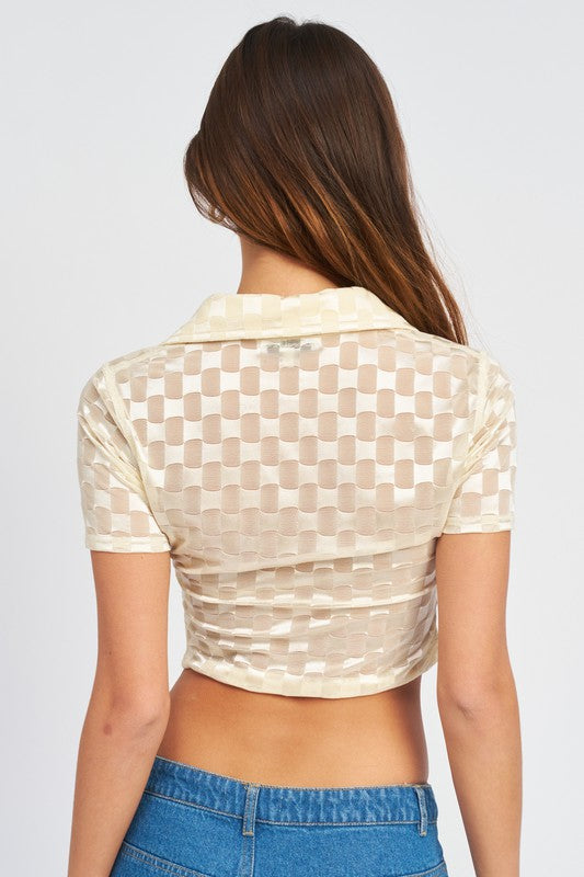 Checked Sheer Collared Top (Shipping Only)