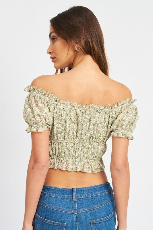Sage Floral Crop Top (Shipping Only)