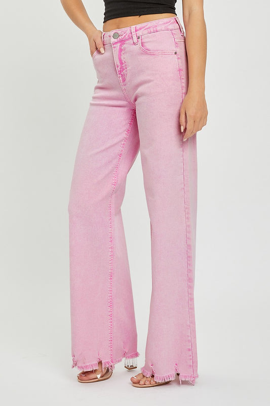 Pink Wide Leg Tummy Control Denim