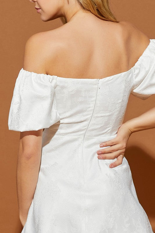 Jacquard White Off Shoulder Mini Dress
