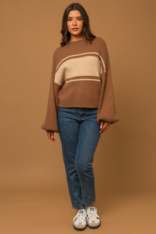 Contrast Stripe Mock Neck Sweater (Shipping Only)