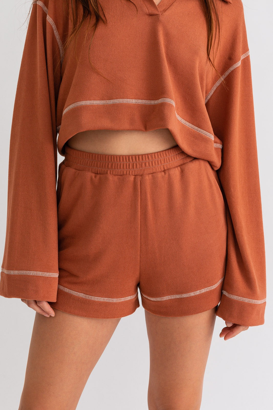 Copper Soft Shorts & Collared Top Set