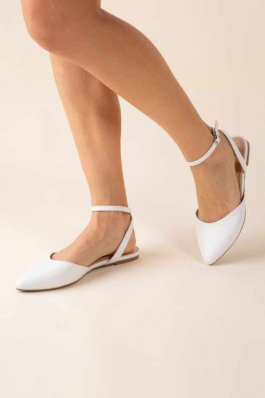 White ballet flats shop with ankle strap