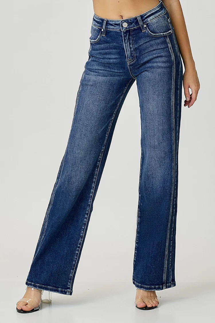 Mid Rise Dark Straight Denim