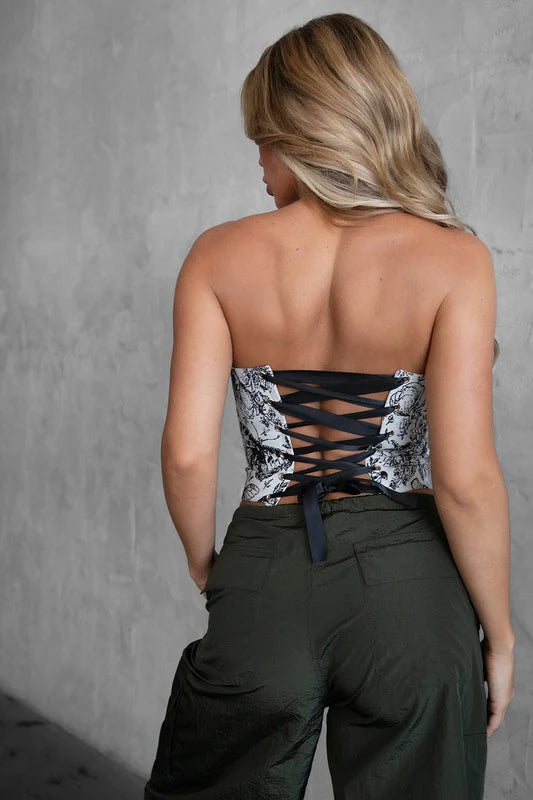 Grey & Black Butterfly Corset Top