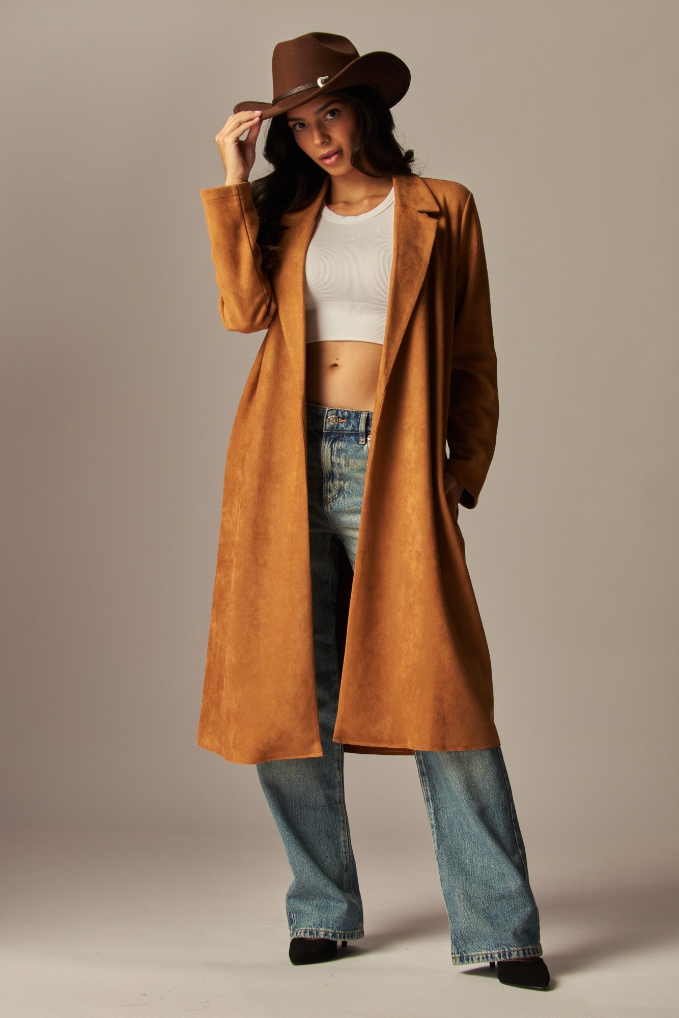 Suede Longline Coat