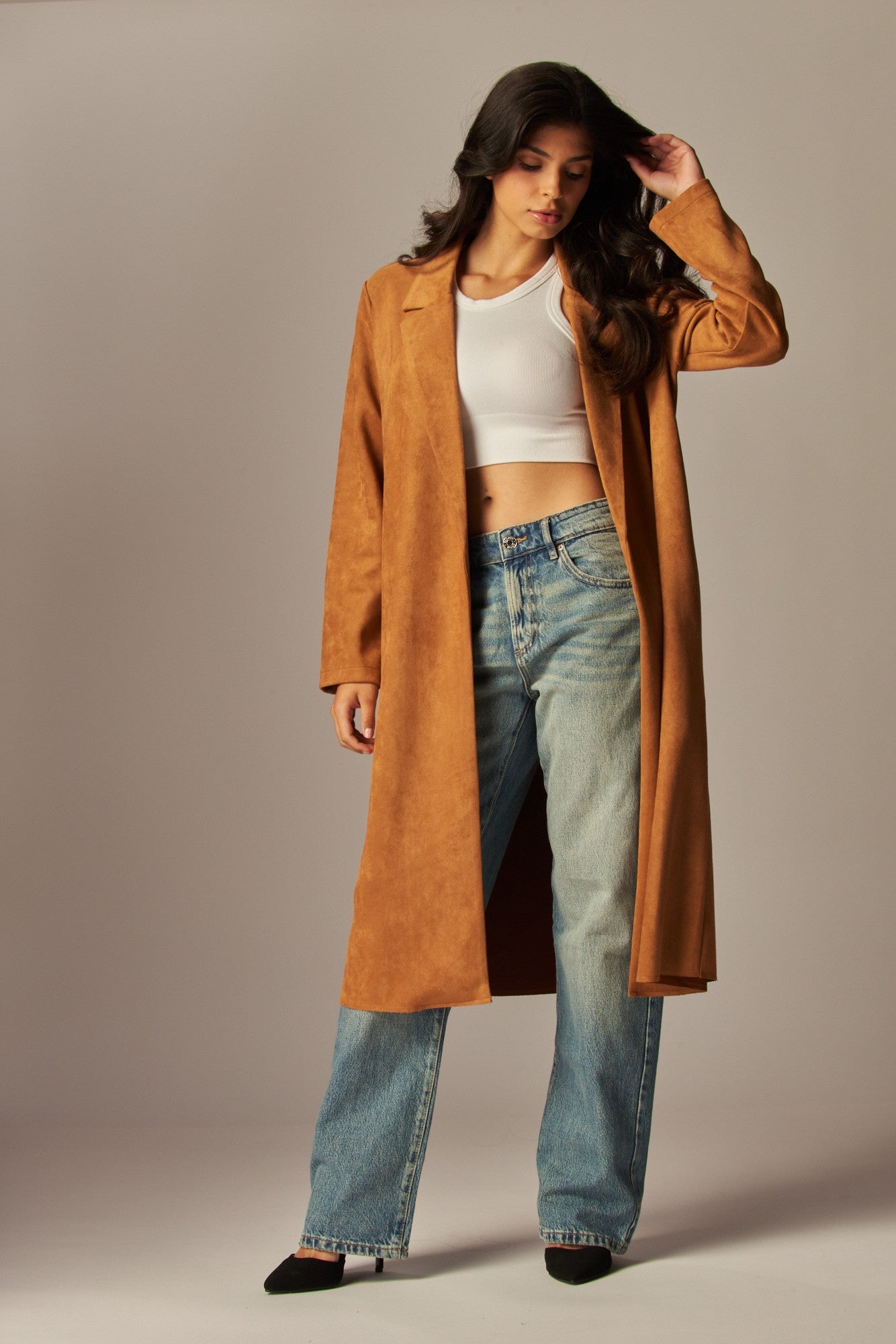 Suede Longline Coat