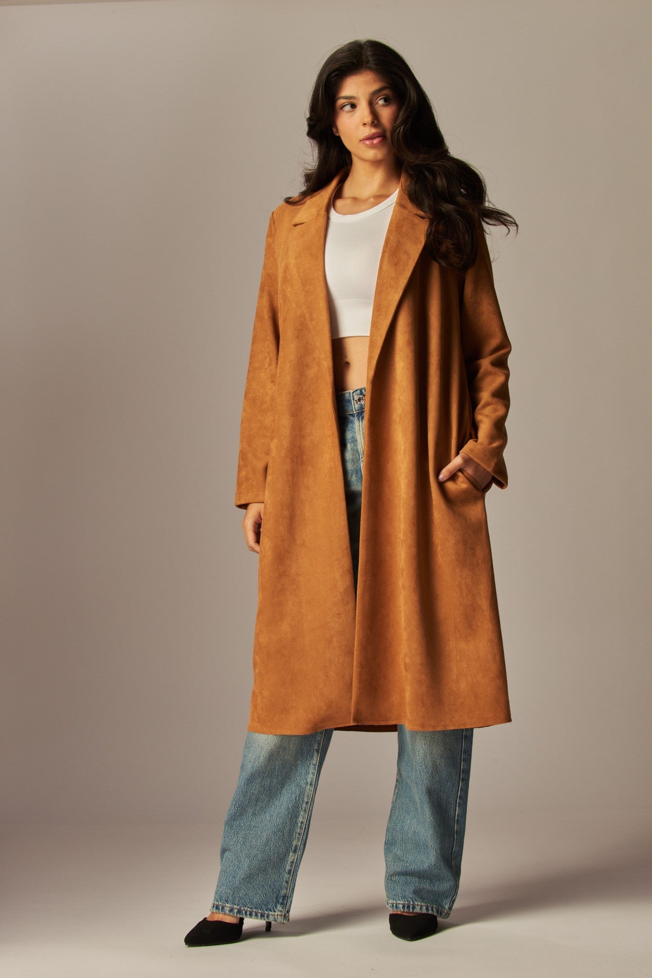 Suede Longline Coat