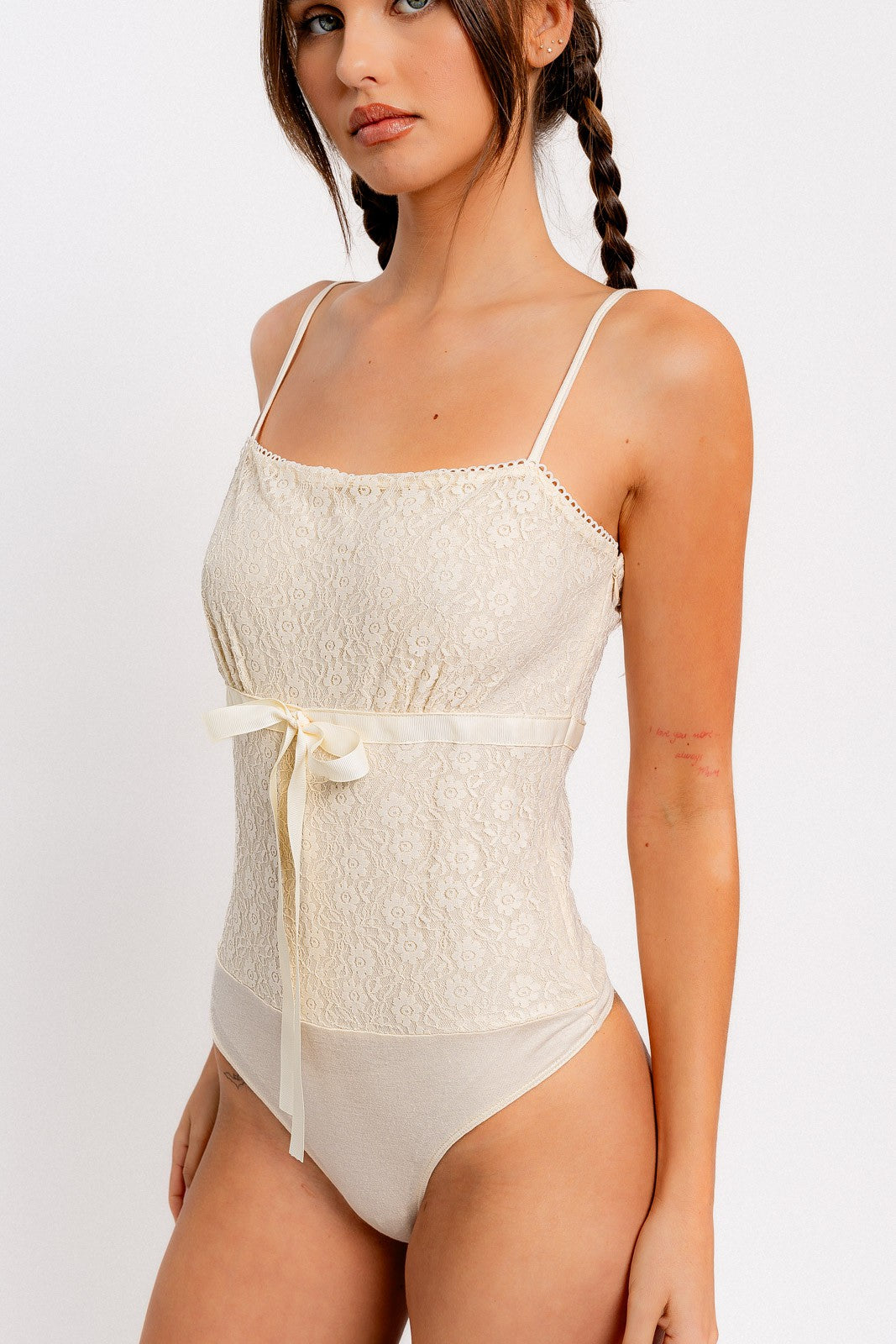 Cream Lace Bow Bodysuit