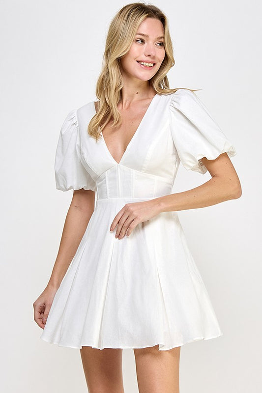White Puff Sleeve Corset Dress
