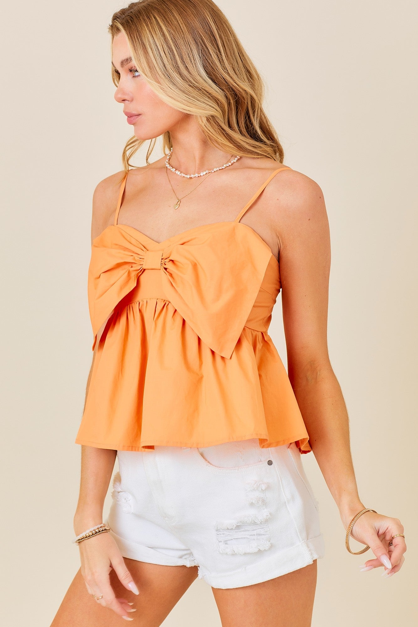 Tangerine Babydoll Bow Top