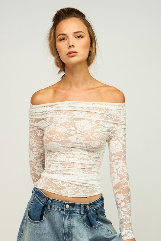Lace Off Shoulder Long Sleeve Top