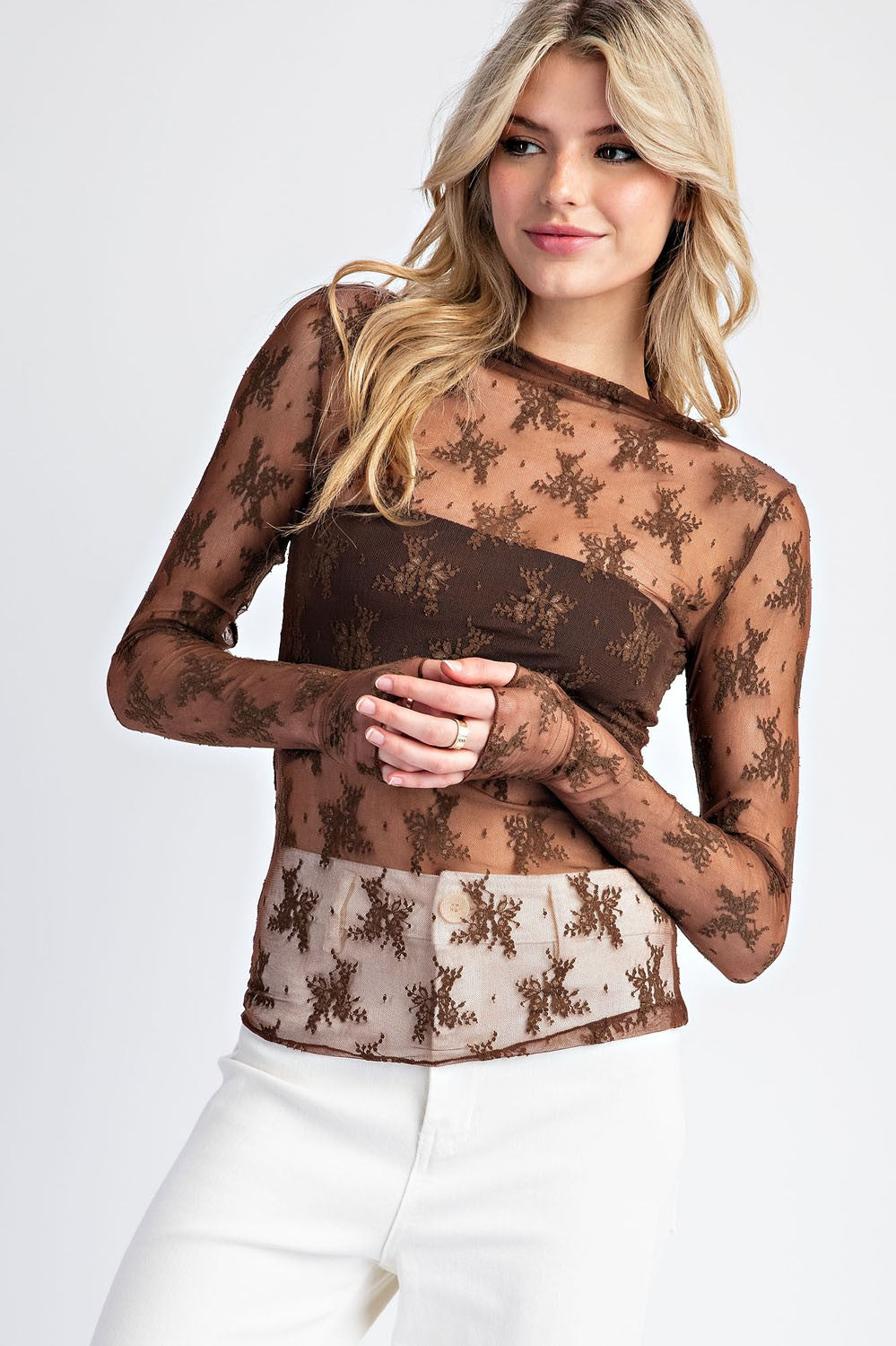 Lace Sheer Long Sleeve Top