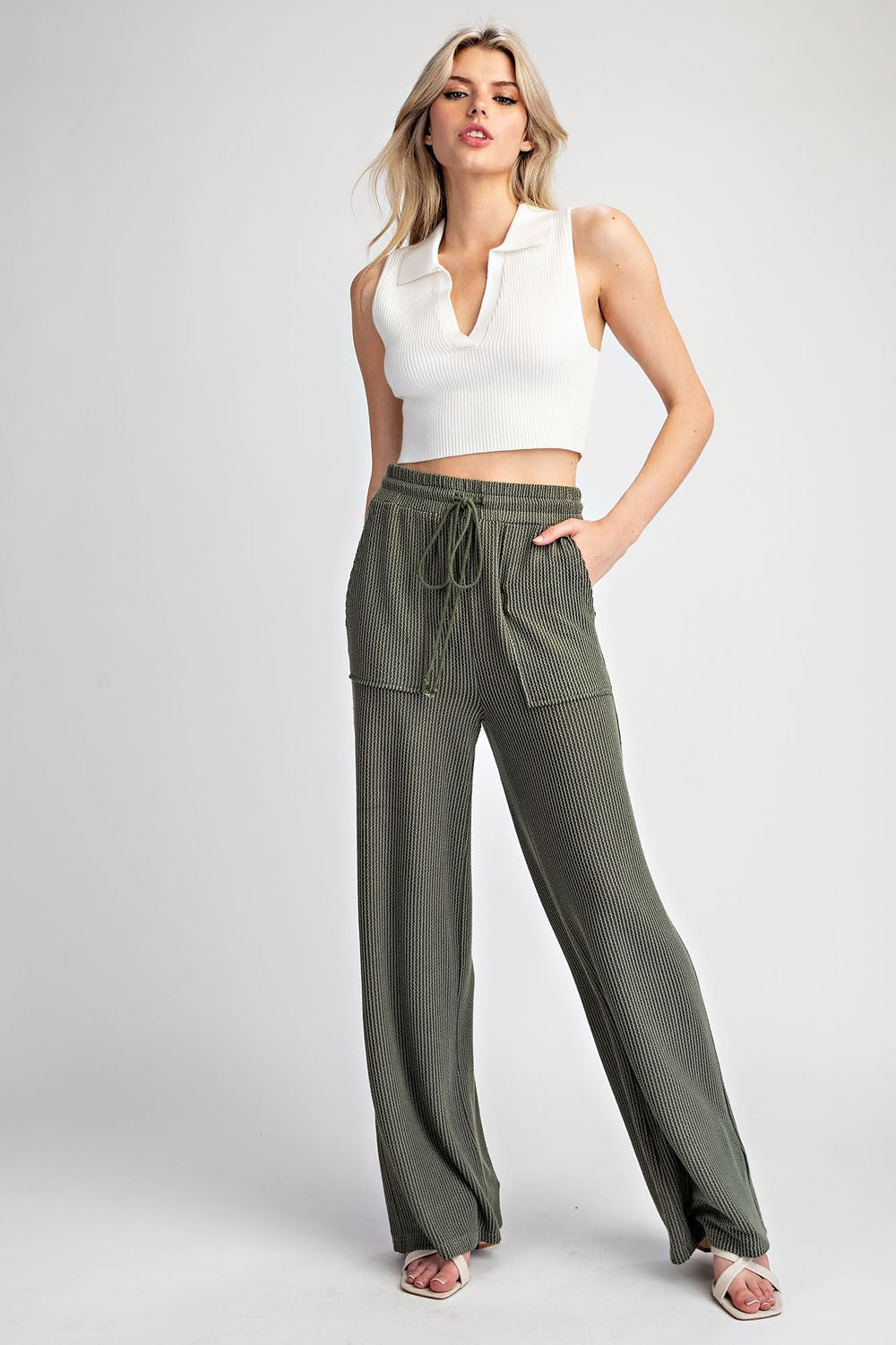 Textured Drawstring Pants