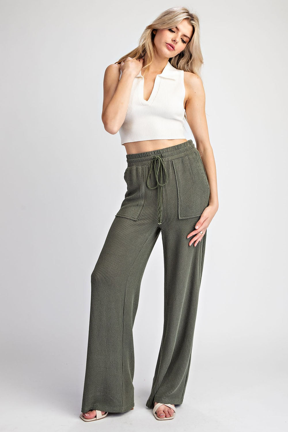 Textured Drawstring Pants