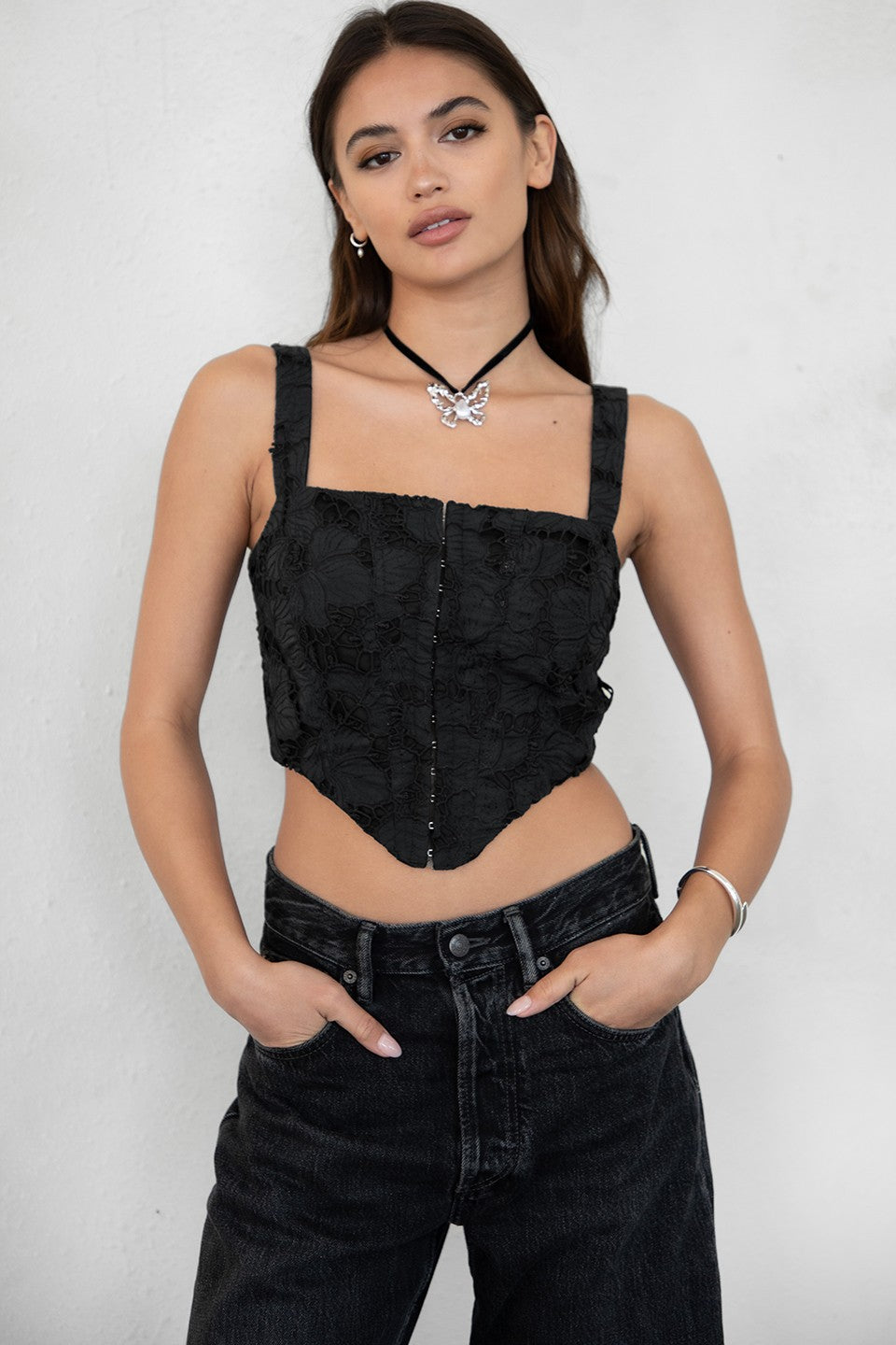 Black Textured Lace Corset