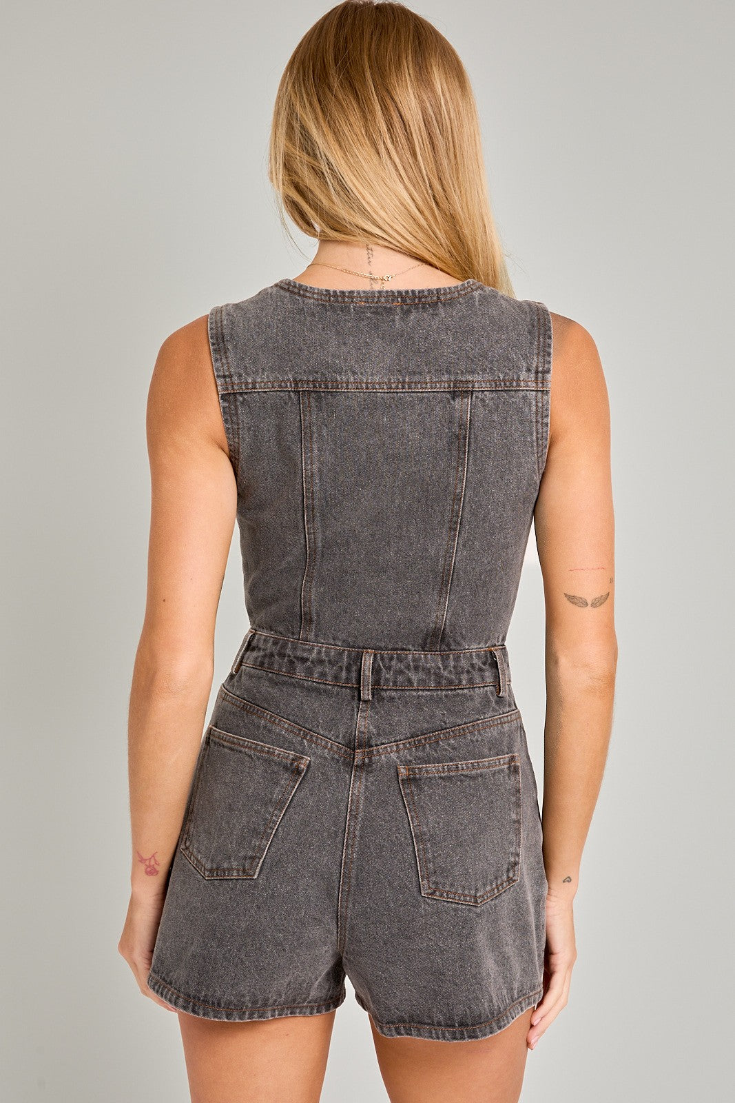 Washed Black Denim Romper