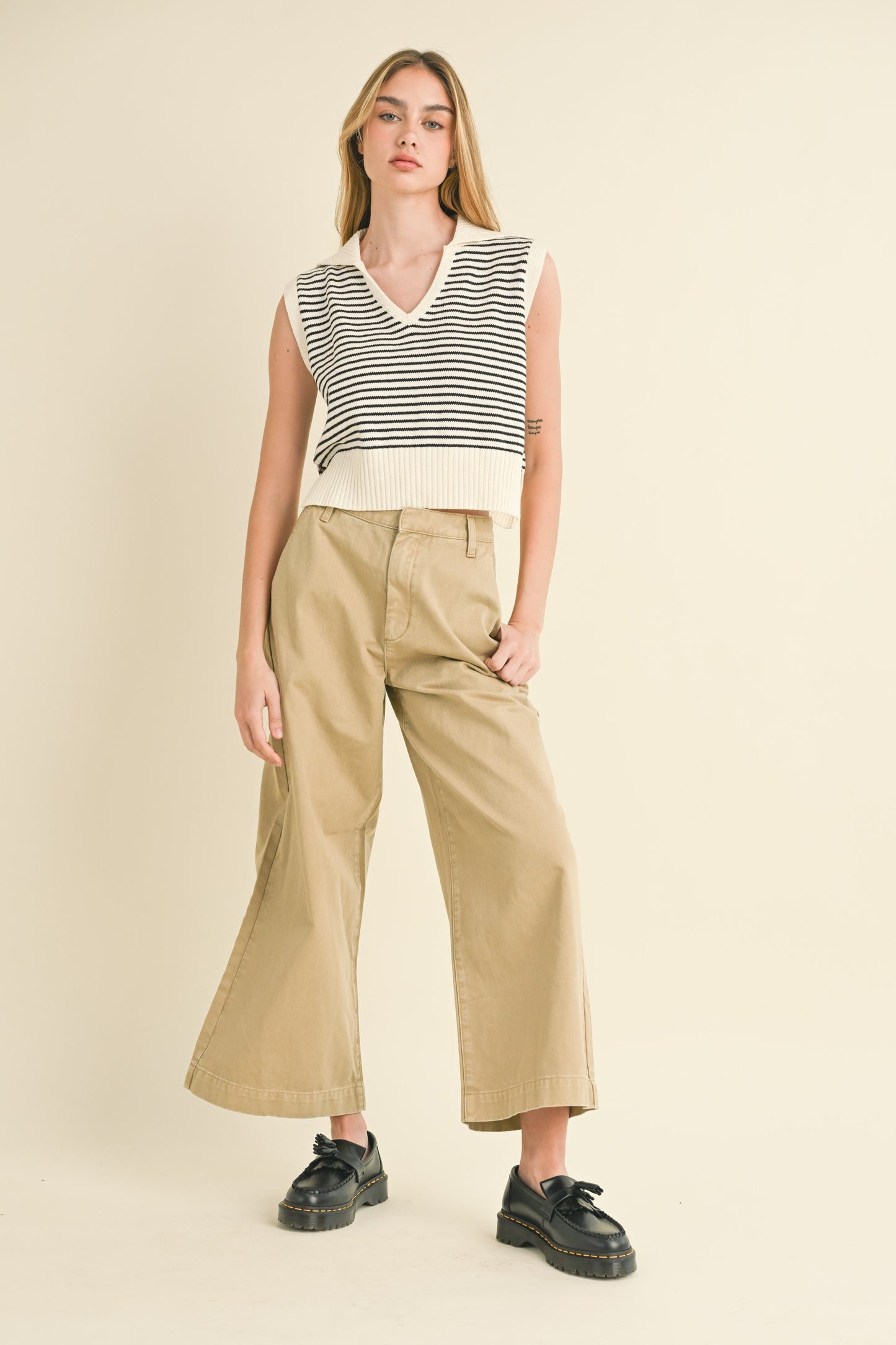 Soft Stripe Collared Knit Top