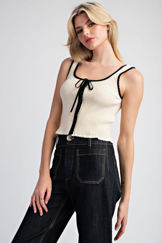 Oatmeal Sleeveless Bow Tank