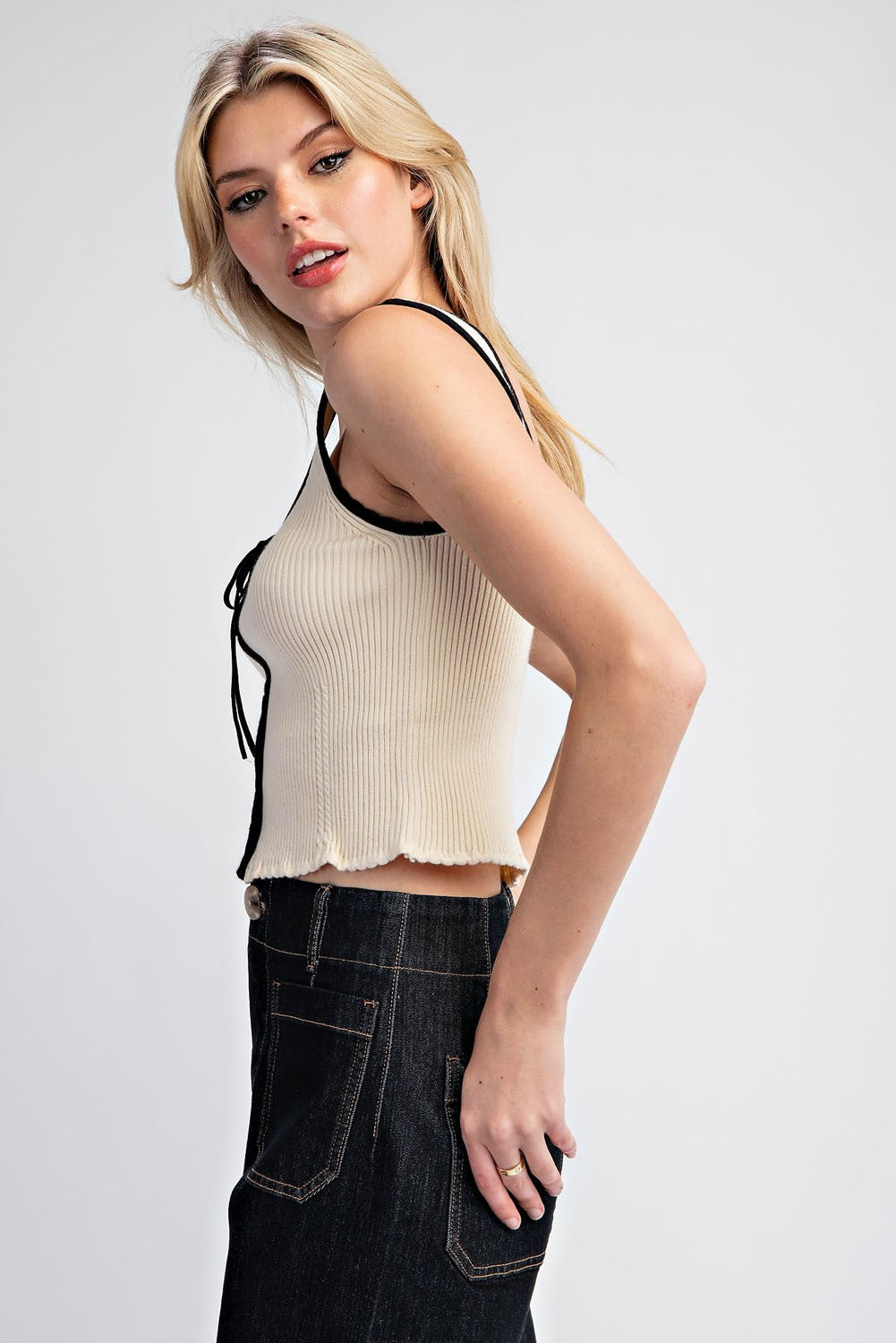 Oatmeal Sleeveless Bow Tank