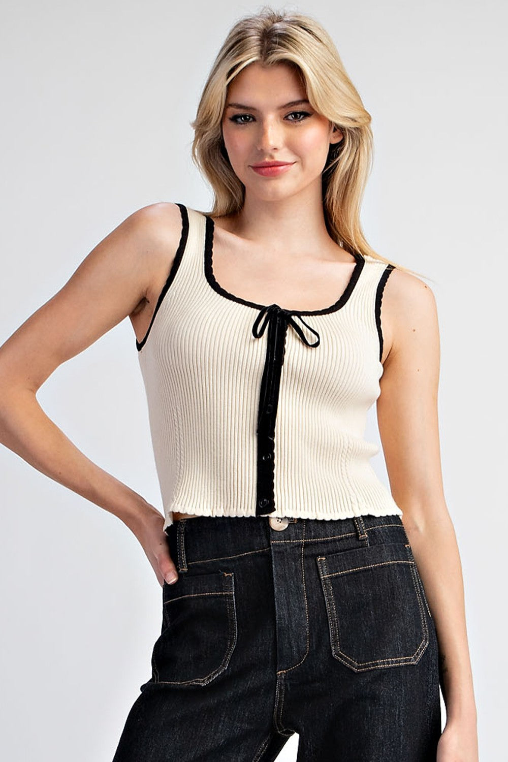 Oatmeal Sleeveless Bow Tank