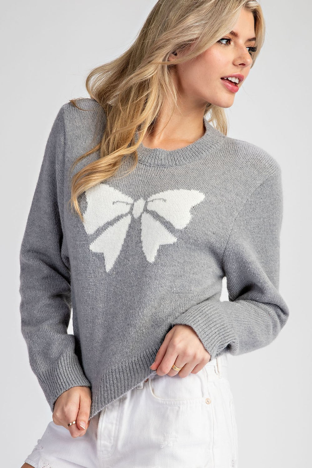 Heather Grey Bow Sweater