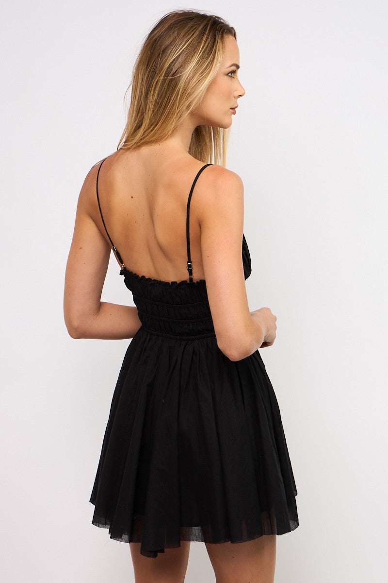 Black Boning Waist Mini Dress