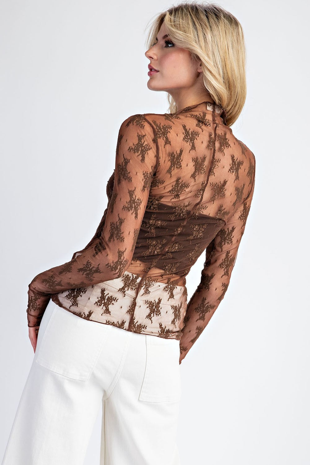 Lace Sheer Long Sleeve Top