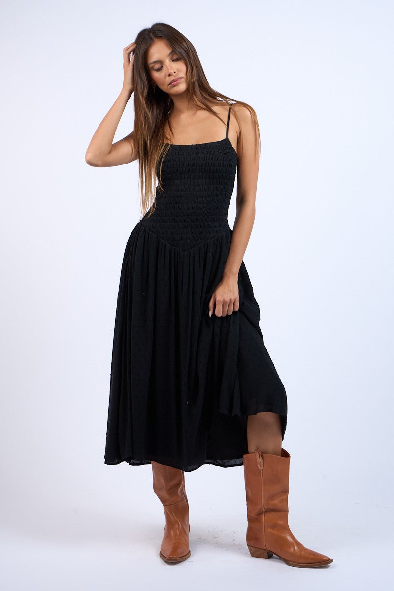 Smocked Basque Waist Midi Dress