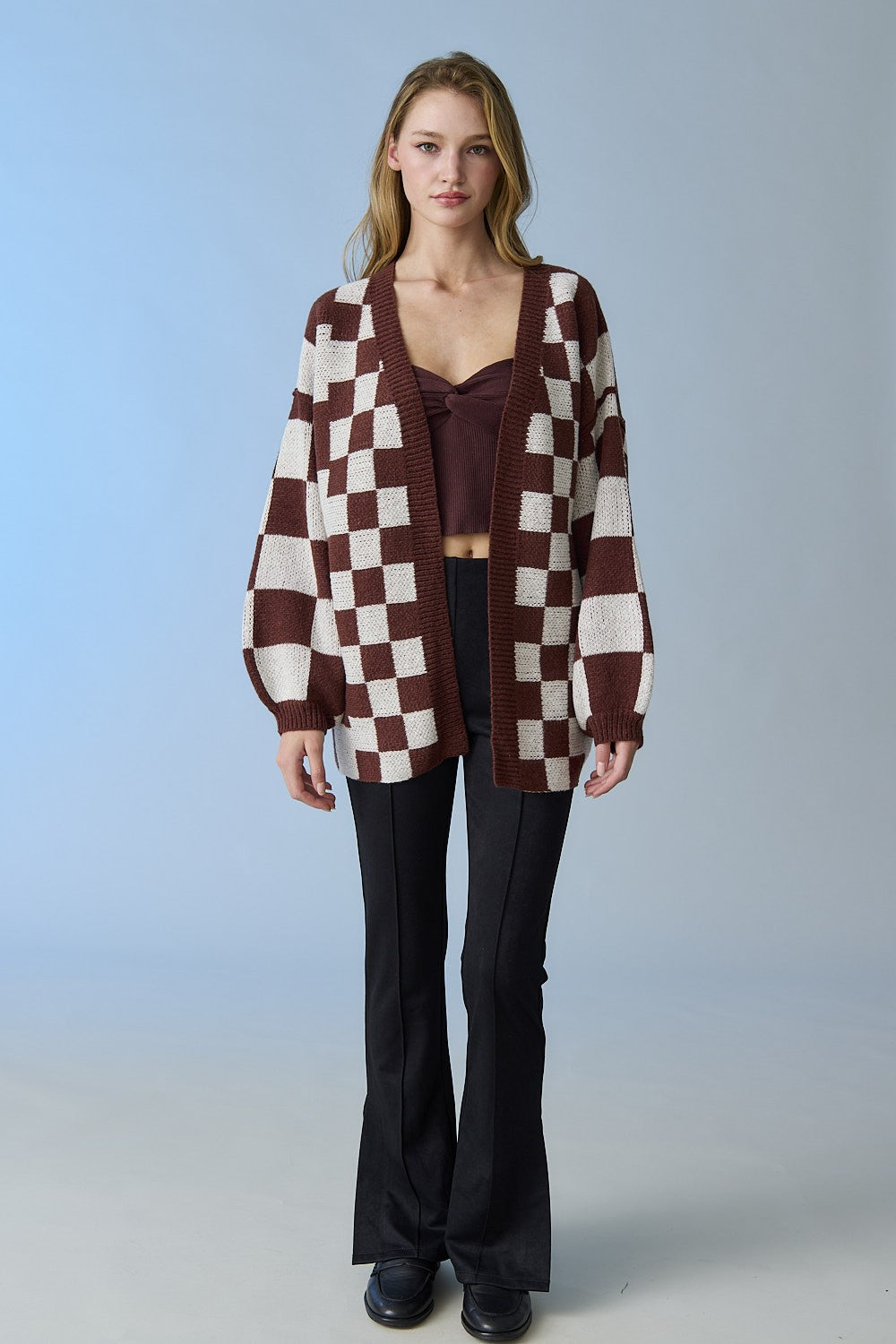 Oversize Checker Cardigan