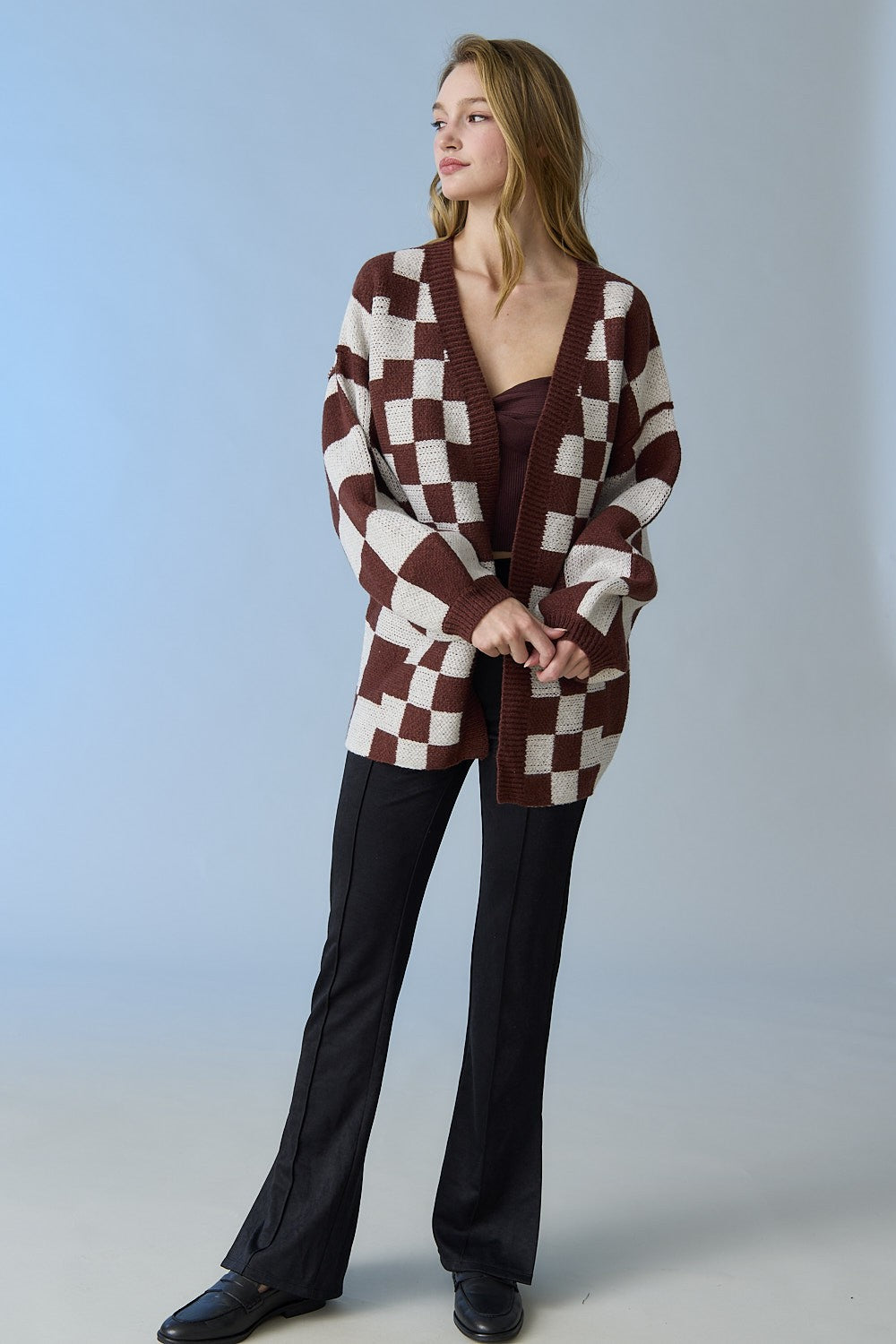 Oversize Checker Cardigan