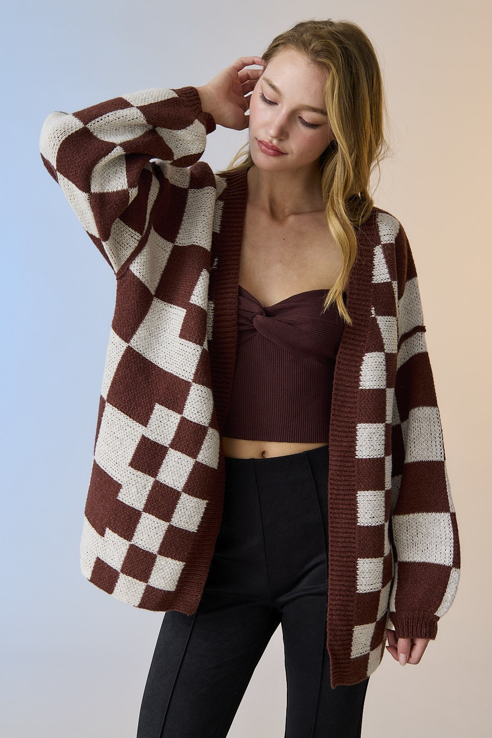 Oversize Checker Cardigan