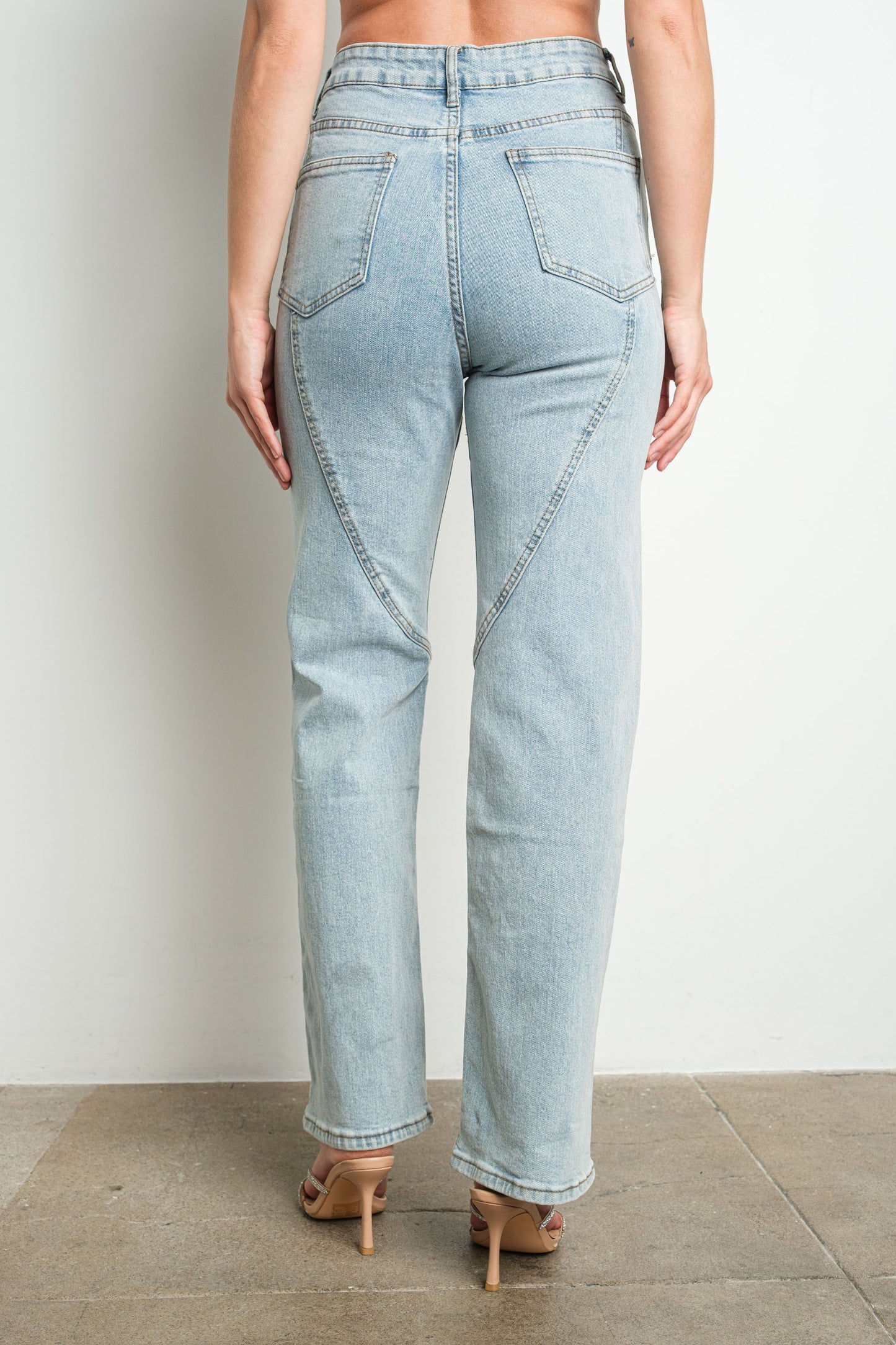 Split Rhinestone Detail Stretch Denim (2 Color Options)