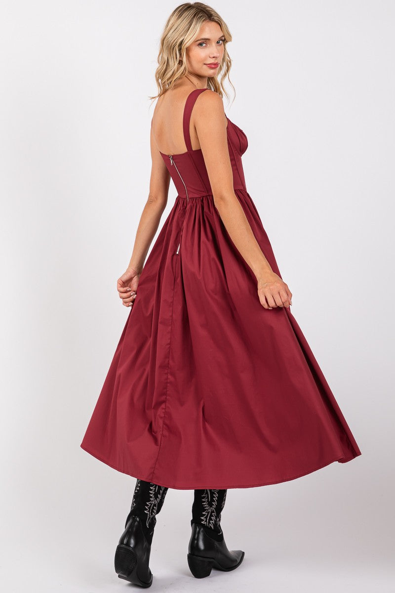 Wine Boning Poplin Dress