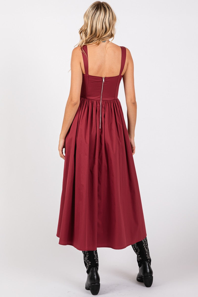 Wine Boning Poplin Dress