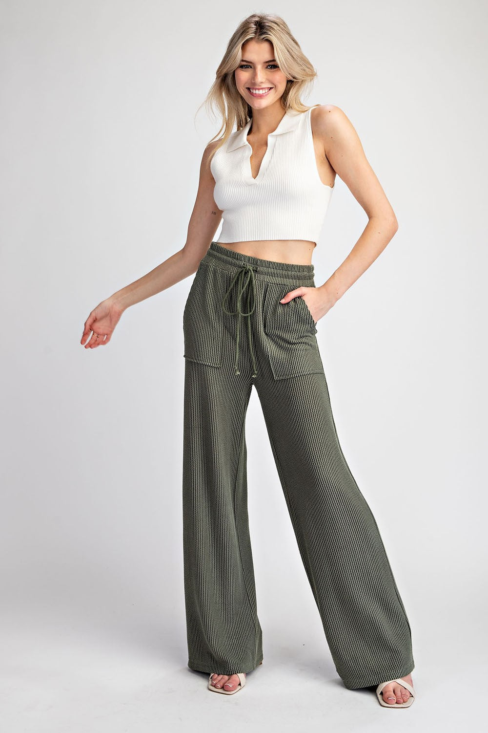 Textured Drawstring Pants