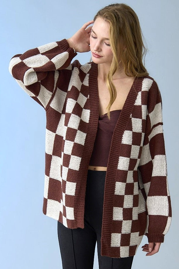 Oversize Checker Cardigan