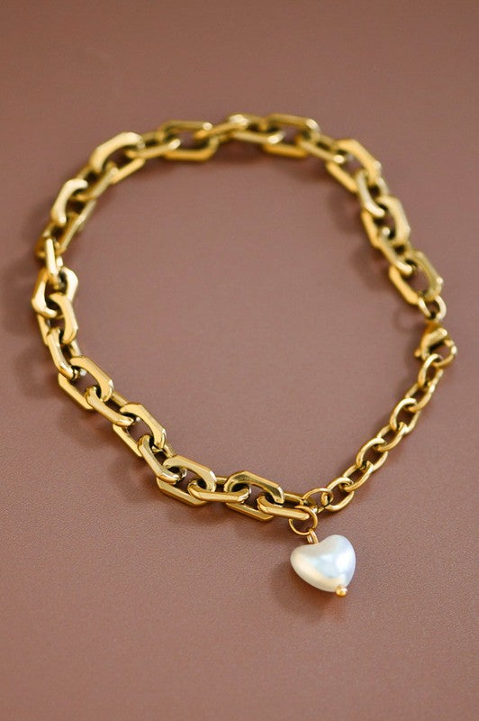 Pearl Heart Charm Bracelet