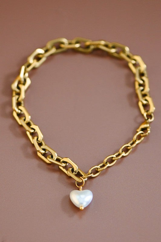 Pearl Heart Charm Bracelet