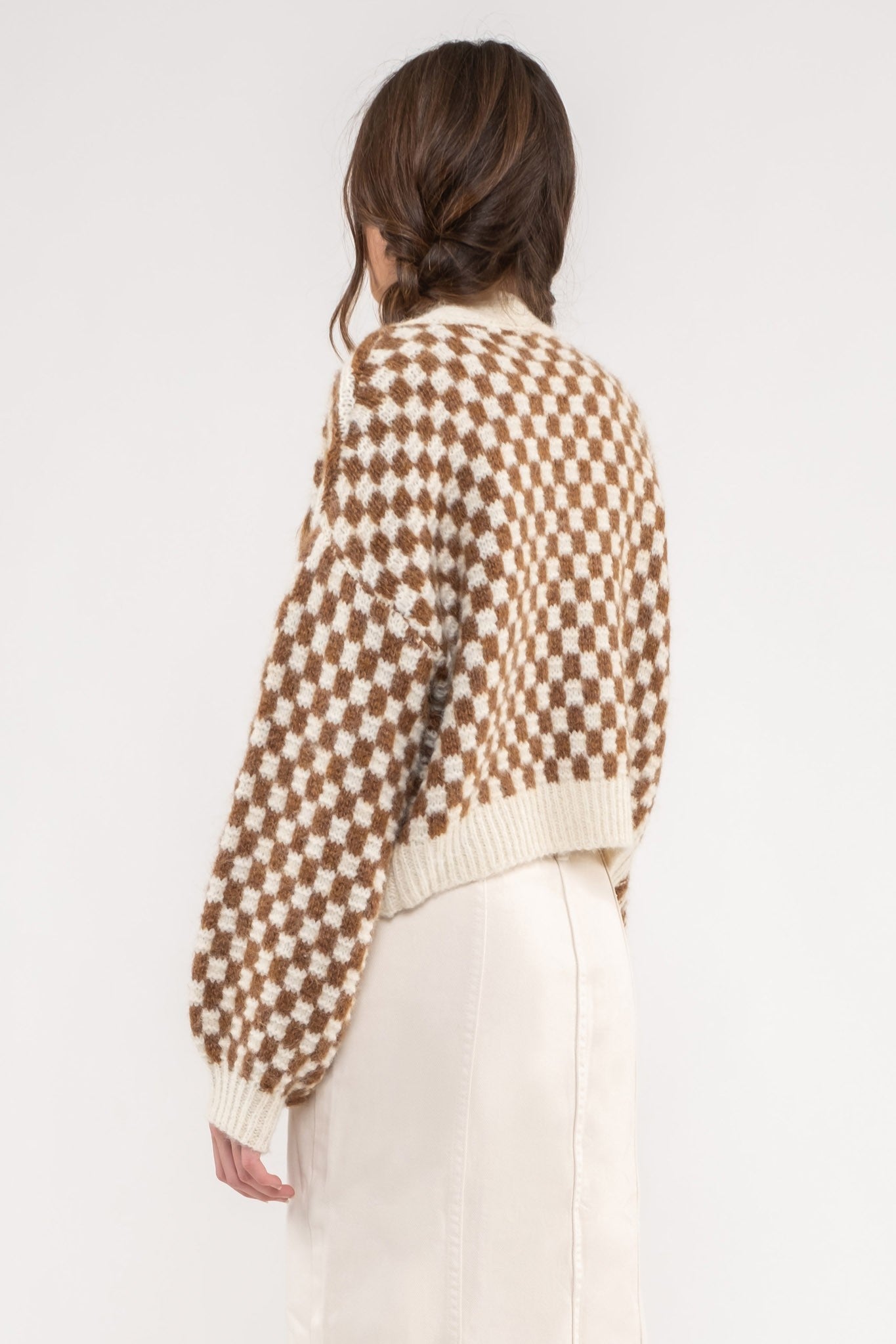 Checker Drop Shoulder Cardigan