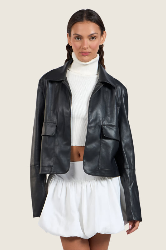 Pocket Front Faux Leather Jacket