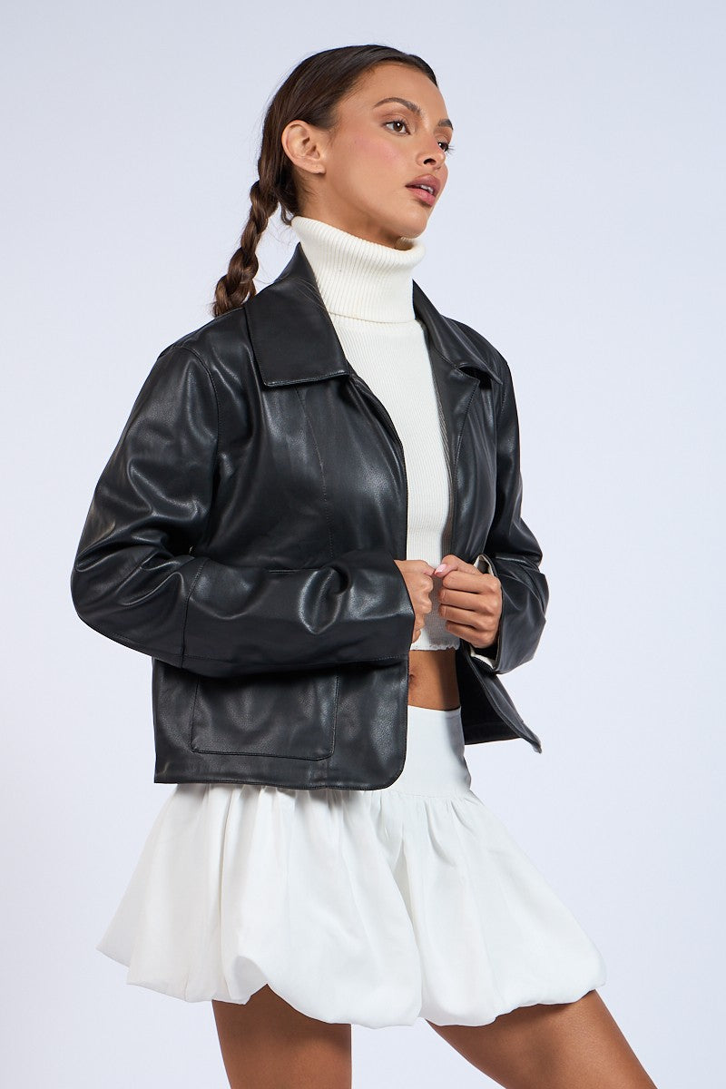 Pocket Front Faux Leather Jacket