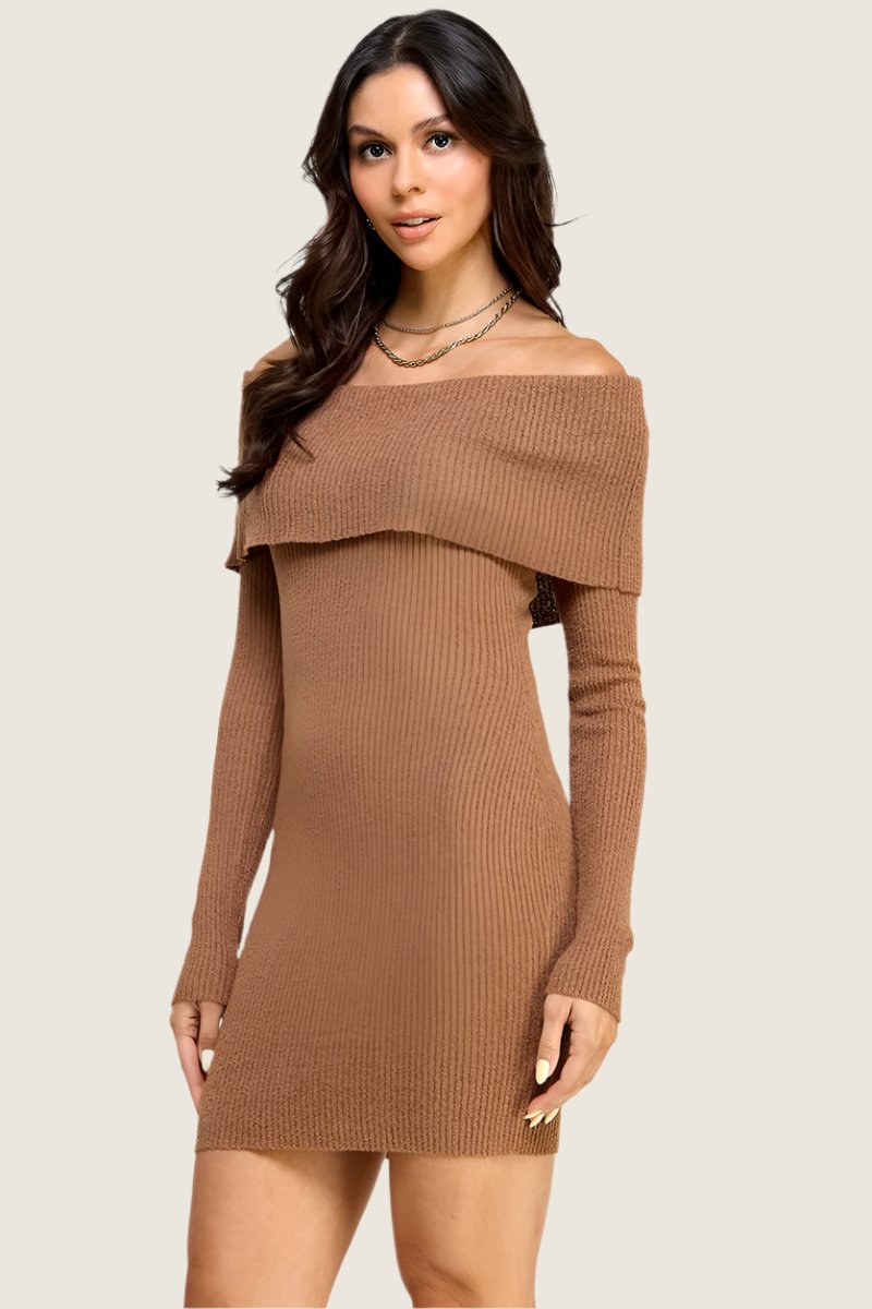 Knit Off Shoulder Sweater Dress