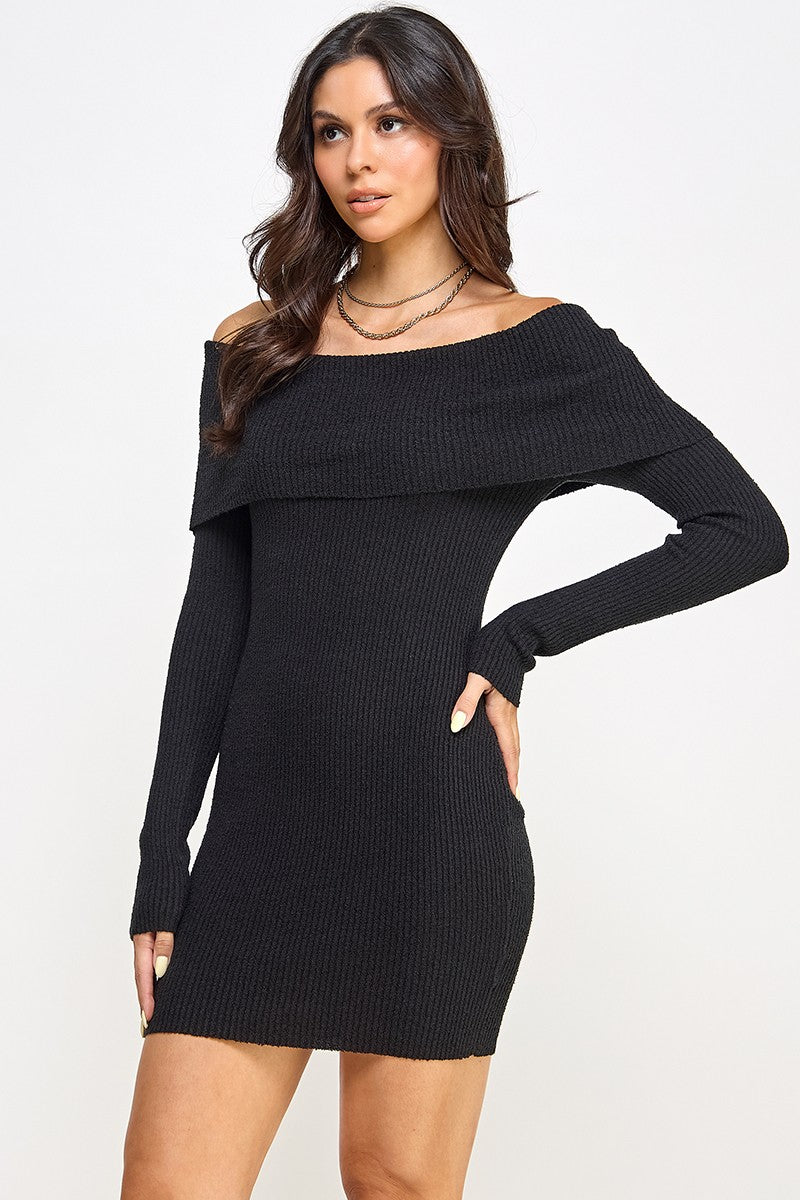 Knit Off Shoulder Sweater Dress