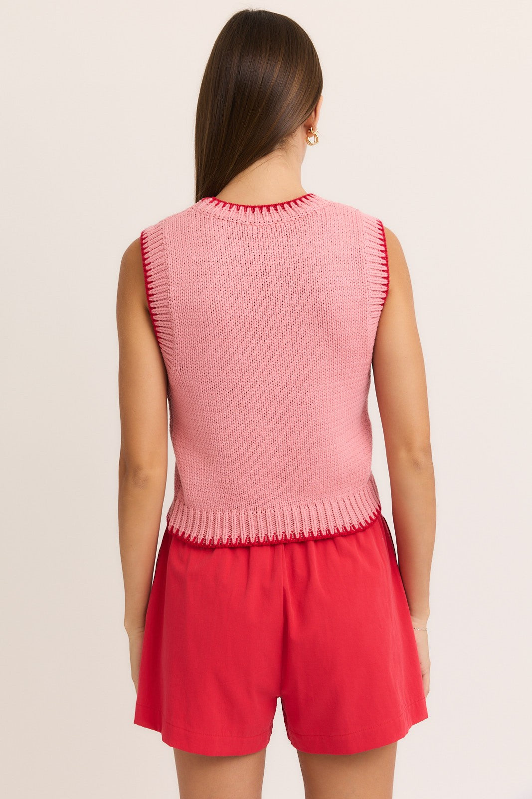 Blush & Red Sweater Vest Top