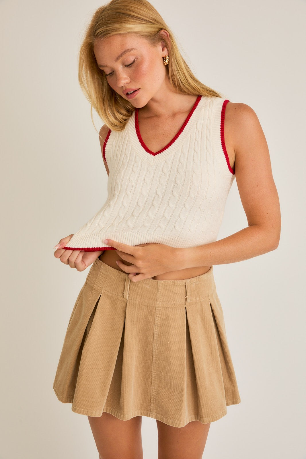 Ivory & Red Sweater Vest Top