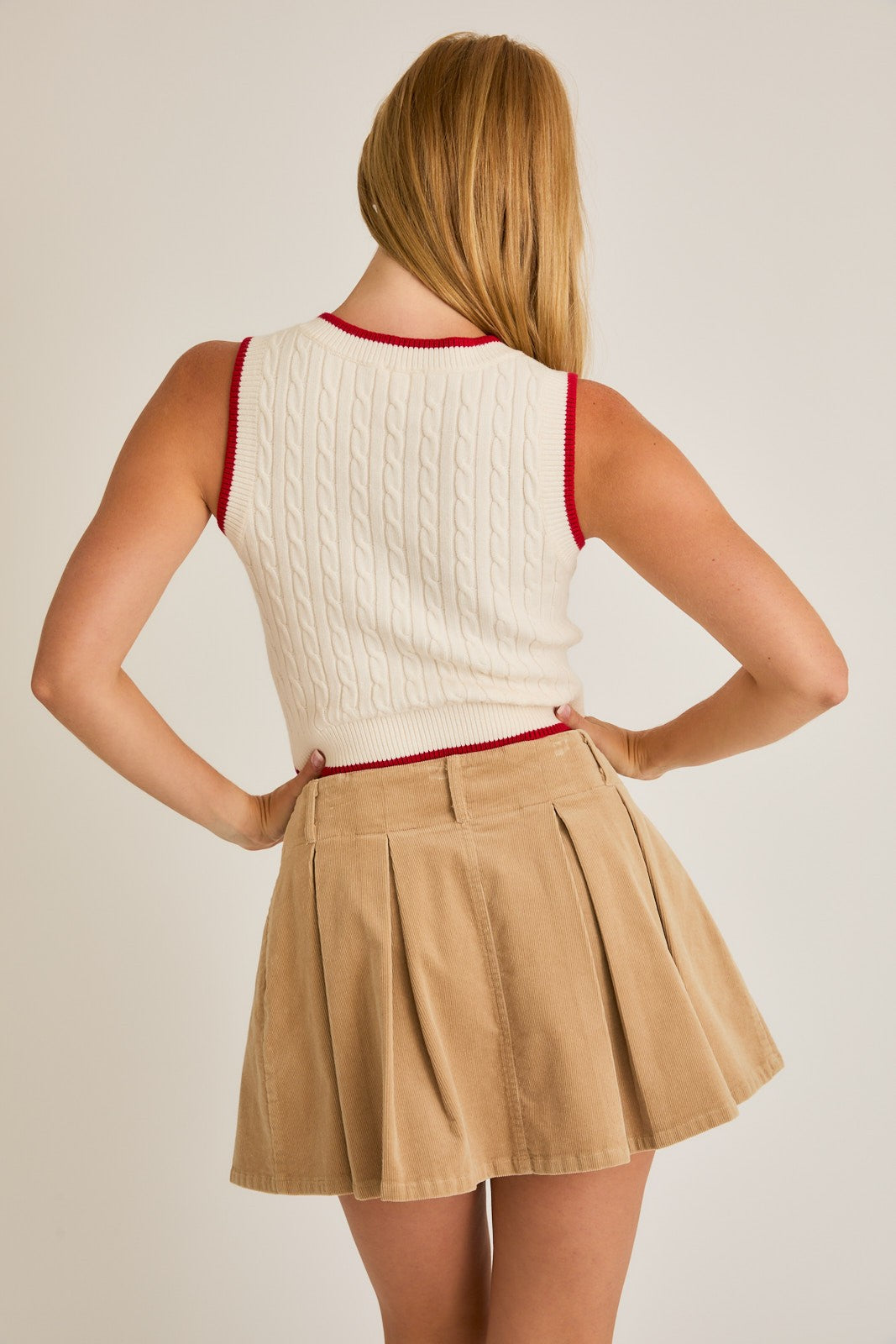 Ivory & Red Sweater Vest Top