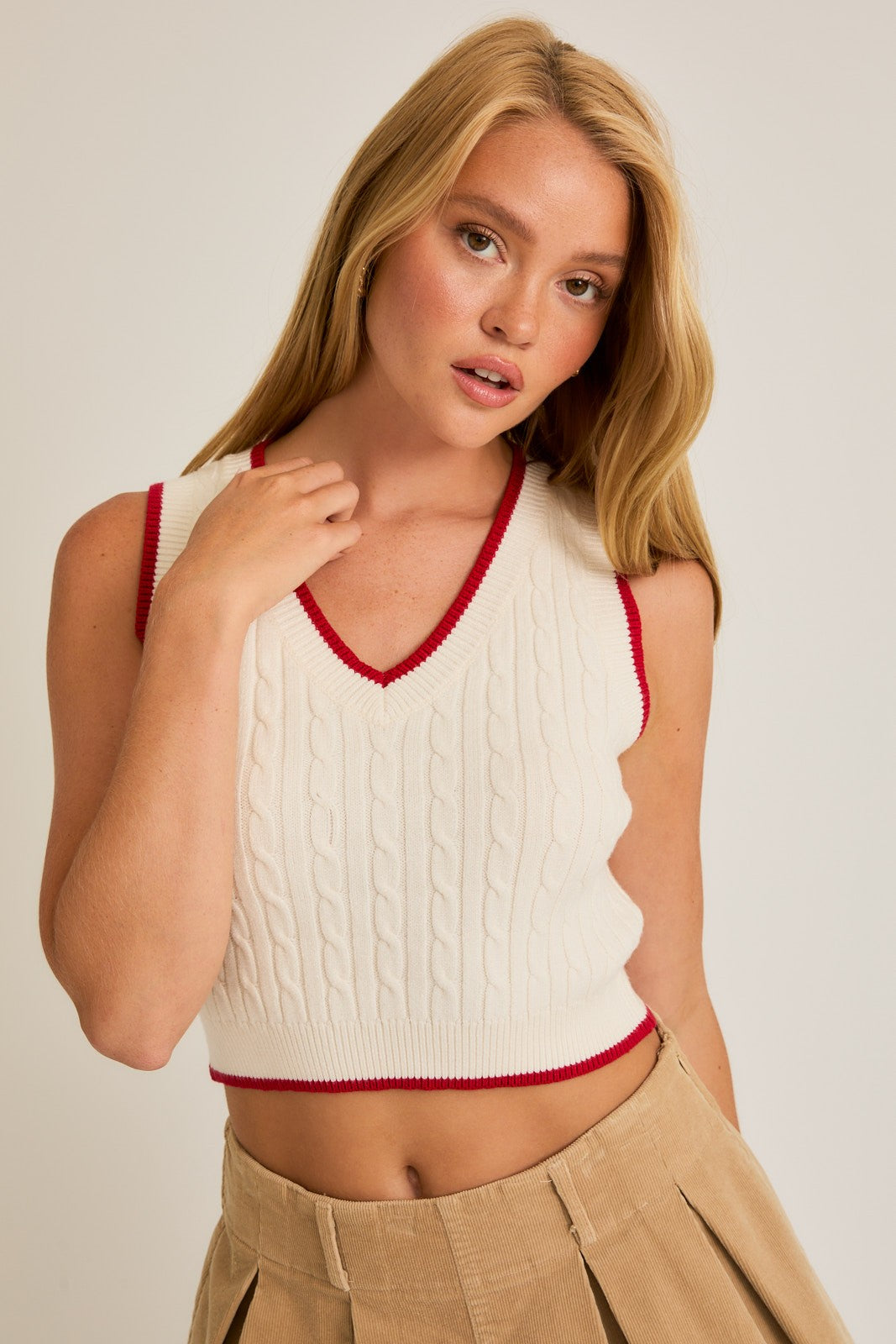 Ivory & Red Sweater Vest Top