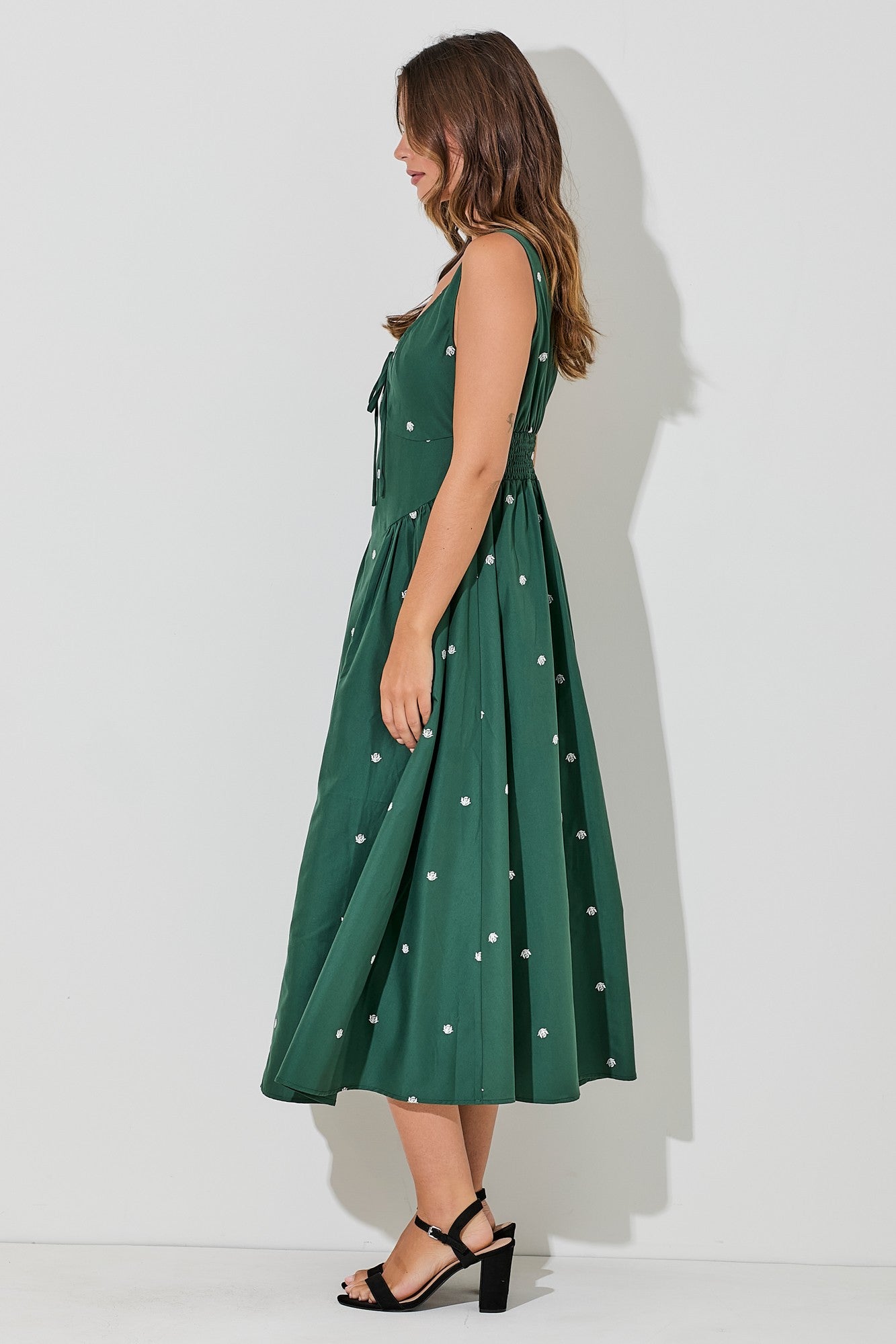 Dark Green Rose Midi Dress